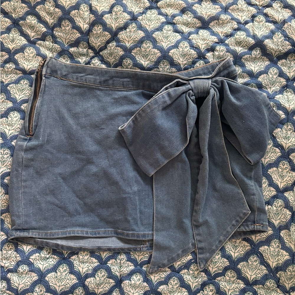 Cider Blue Denim Bow Mini Skirt